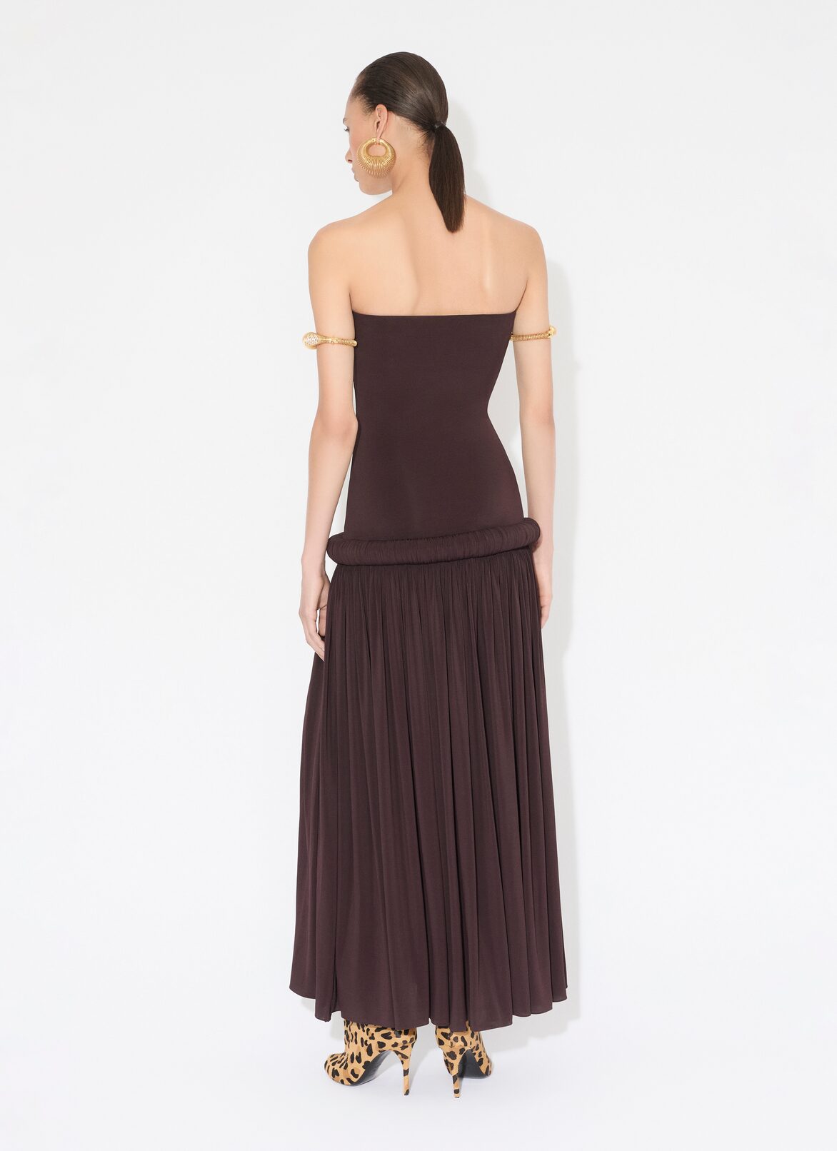 STRAPLESS DRESS IN SUPPLE JERSEY ALAÏA MAHOGANY STRAPLESS DRESS IN SUPPLE JERSEY